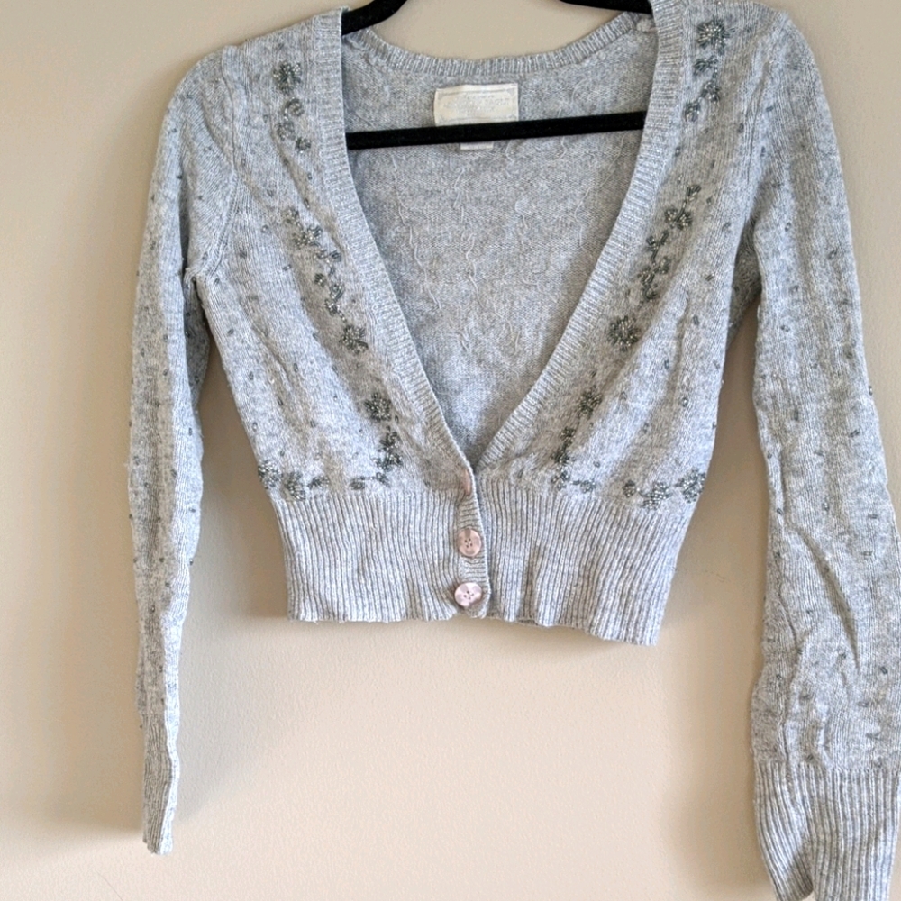 American Eagle Outfitters grey beaded cardigan